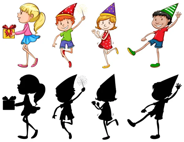 Silhouette, színes és vázlatos változata gyerekeknek a Party — Stock Vector