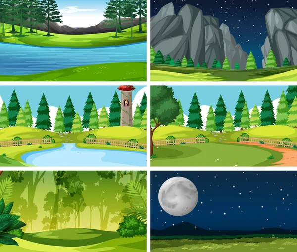 Set of scenes in nature setting — Stock Vector