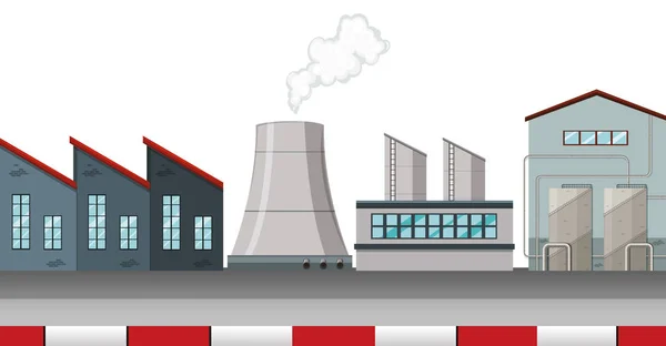 Escena de fábrica con pilas de humo y torres de refrigeración — Archivo Imágenes Vectoriales