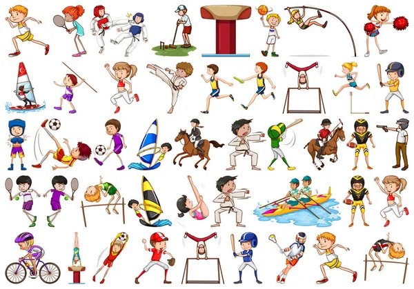 Actividades deportivas de niños, niñas, niños, atletas aislados — Vector de stock