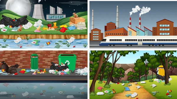 Ensemble de scènes polluées — Image vectorielle