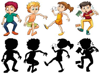 Deli çocukların silueti, renk ve anahat versiyonu