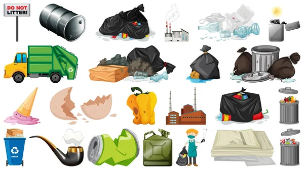 Pollution, déchets, ordures et déchets isolés — Image vectorielle