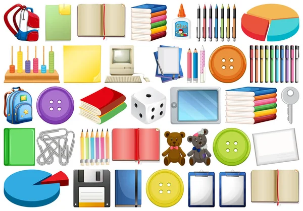 Assorted office supplies and school equipment isolated — Stock Vector