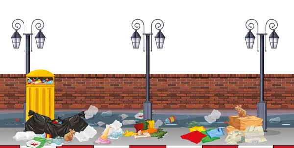 Straßenszene mit Müll — Stockvektor