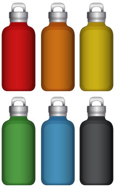 Water bottles in six different colors vector Water bottles in six different colors vector
