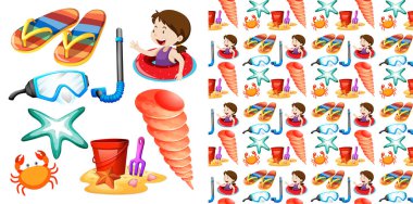 İzole yaz tatili seti ile kesintisiz arka plan tasarımı