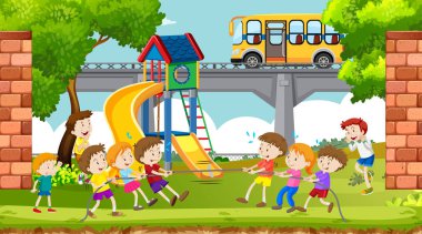 Aktif erkek ve kızlar spor ve eğlence aktiviteleri dışında oynuyor