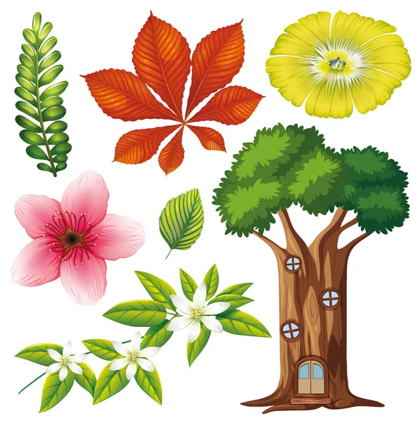孤立した花と木のセット — ストックベクタ