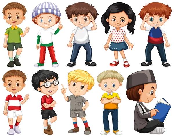 Set van gelukkige kinderen in verschillende kostuum — Stockvector