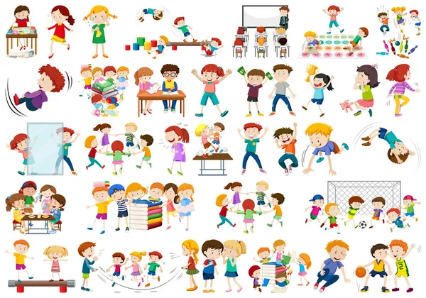 男孩,女孩,儿童在教育乐趣活动主题 — 图库矢量图片