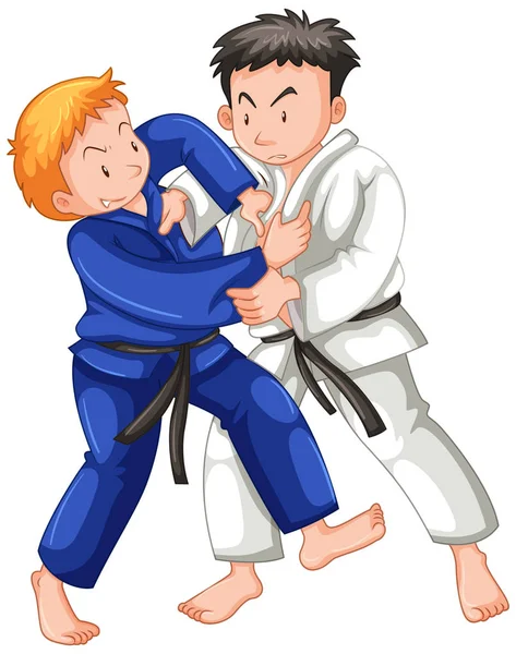 两个男孩在体育比赛中打柔道摔跤 — 图库矢量图片