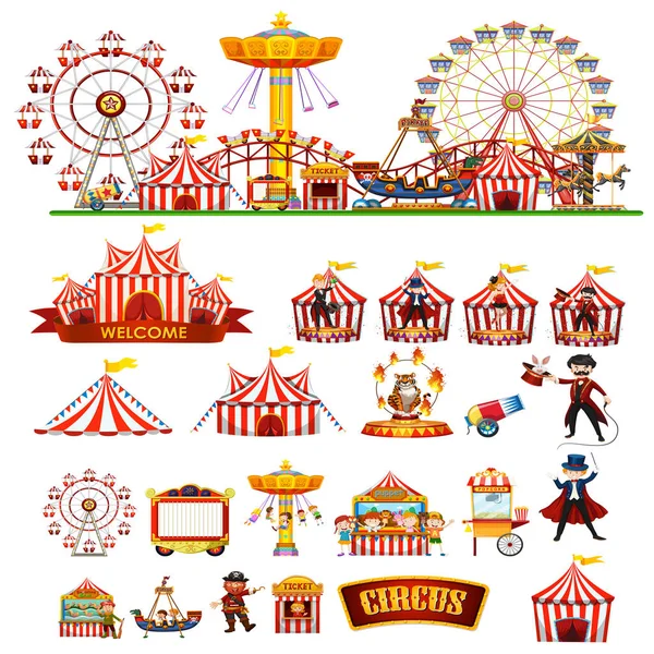 Objetos temáticos del circo y niños aislados — Vector de stock