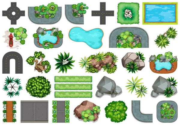 Colección de objetos temáticos de naturaleza exterior y elementos vegetales — Vector de stock