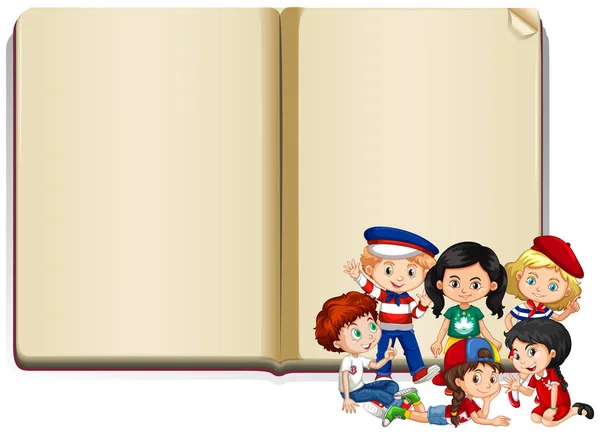 Design de modelo de banner com crianças e livro — Vetor de Stock