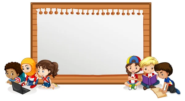 Birçok çocuk kitap okuma ile Banner şablon tasarımı — Stok Vektör