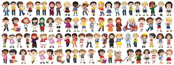 Niños con diferentes nacionalidades sobre fondo blanco — Vector de stock