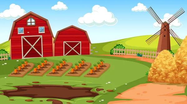 Scène de ferme dans la nature avec grange — Image vectorielle