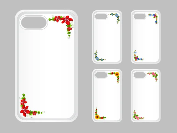 Grafikdesign auf Handyhülle mit bunten Blumen — Stockvektor