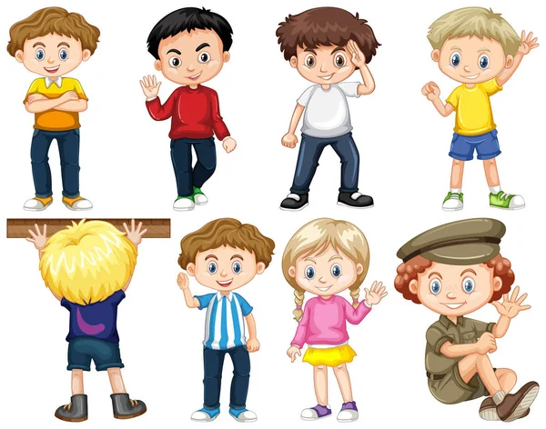 Conjunto de niños aislados en diferentes acciones — Vector de stock