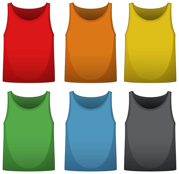 Рубашки без рукавов шести разных цветов — стоковый вектор