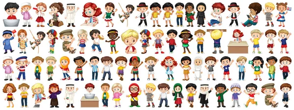 Niños con diferentes nacionalidades sobre fondo blanco — Vector de stock