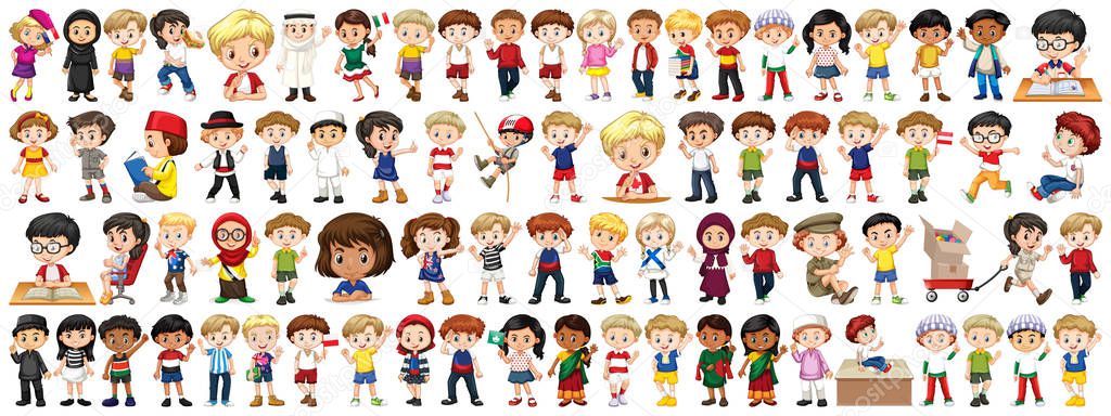 Children with different nationalities on white background