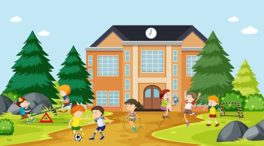 Aktif çocuklar açık sahnede oynuyor