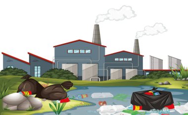 Fabrika ile kirli park sahnesi