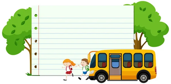 Rahmenvorlage mit glücklichen Kindern und Schulbus — Stockvektor