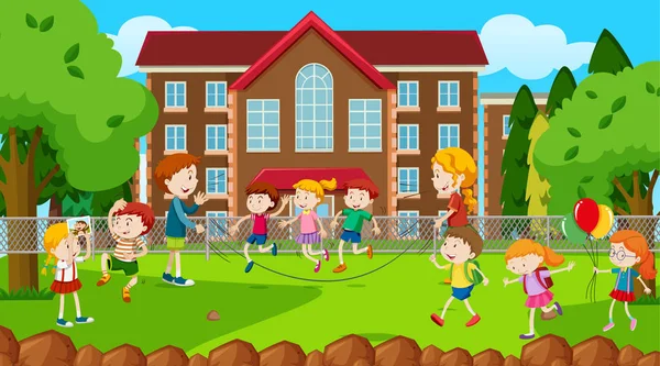 Active kids playing in outdoor scene — Stock Vector