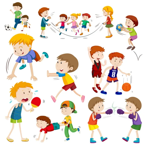 Niños felices en diferentes acciones — Vector de stock