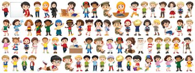 Children with different nationalities on white background clipart