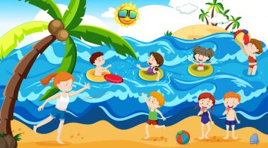 Aktif erkek ve kızlar spor ve eğlence aktiviteleri dışında oynuyor