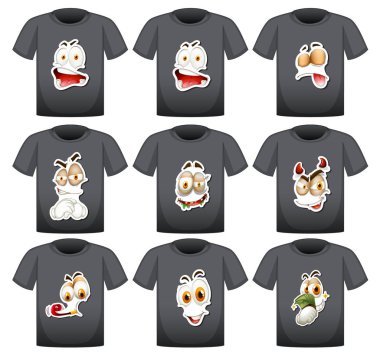 Farklı yüz ifadeleri grafik ile T-shirt tasarımı