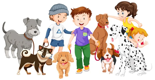 Children with animals on isolated background — Stock Vector