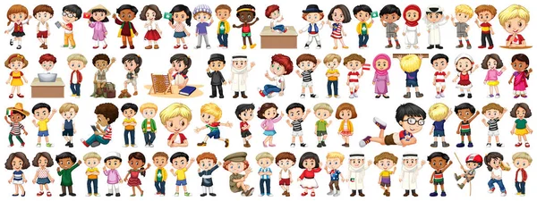 Enfants de nationalités différentes sur fond blanc — Image vectorielle