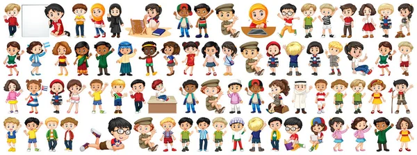 Niños con diferentes nacionalidades sobre fondo blanco — Vector de stock