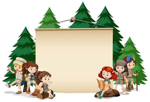 Banner modello di design con i bambini in abito esterno — Vettoriale Stock