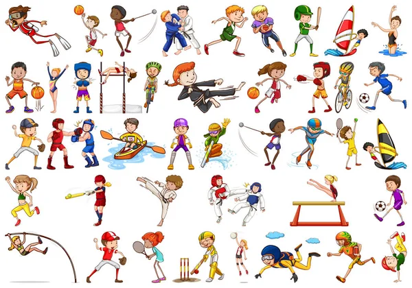 Αθλητικές δραστηριότητες από αγόρια, κορίτσια, παιδιά, αθλητές απομονωμένοι — Διανυσματικό Αρχείο