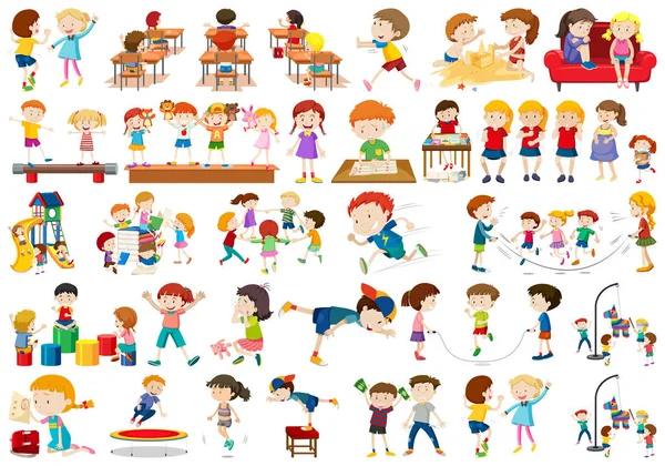 Niños, niñas, niños en la diversión educativa tema de la actividad — Vector de stock