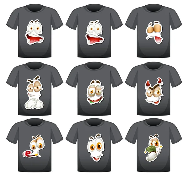 Camiseta de diseño con gráficos de diferentes expresiones faciales — Vector de stock