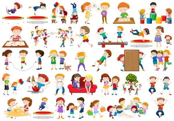 Boys, girls, children in educational fun activty theme — Stock Vector