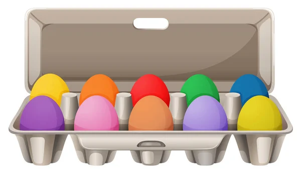 Colorful eggs in egg carton — Stock Vector