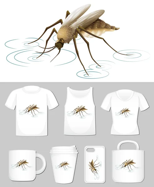 Graphic of mosquito on different product templates — Stock Vector