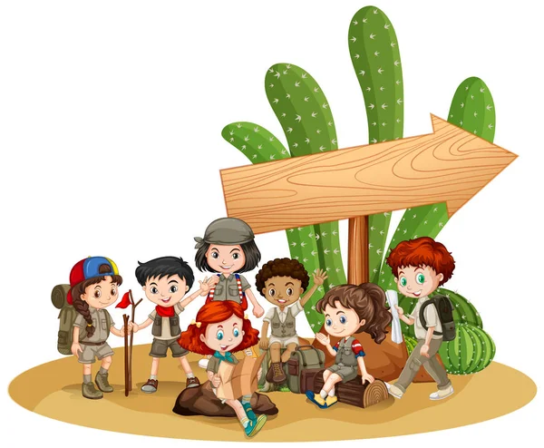 Modèle de signe vierge avec enfants et cactus — Image vectorielle