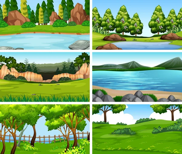 Conjunto de escenas en la naturaleza — Vector de stock