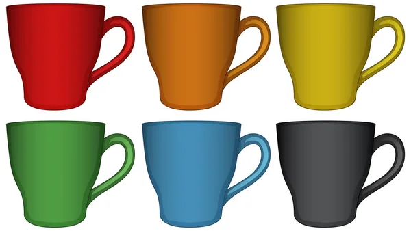 Coffee cups in six different colors — Stock Vector