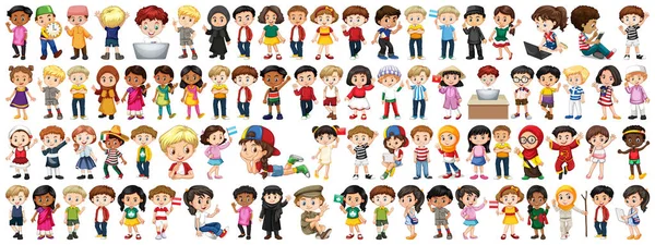 Kinderen met verschillende nationaliteiten op witte achtergrond — Stockvector