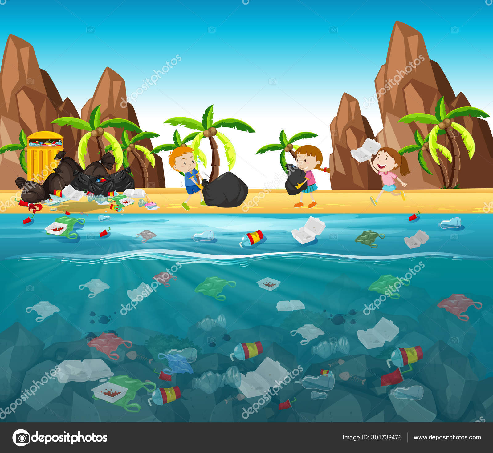 Water pollution with plastic bags in ocean Stock Vector Image by ©blueringmedia #301739476 Water pollution with plastic bags in ocean Stock Vector Image by ©blueringmedia #301739476